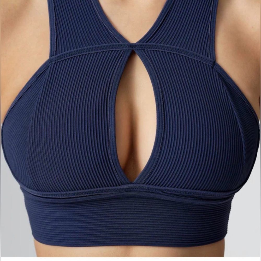 BuffBunny Navy Ribbed Keyhole Sports Bra
